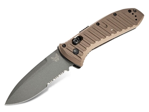 Benchmade Presidio II 3.72" AXIS Serrated Folding Knife, Tactical Gray/FDE Aluminum