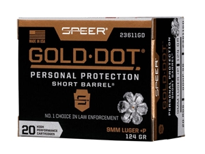 Speer Gold Dot 9mm +P 124gr Short Barrel 20rd