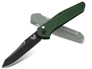 Benchmade Auto Osborne 3.4" Folding Knife, Black/Green Aluminum