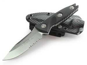 Microtech Socom Alpha Mini 3.72" Fixed Stonewashed Partially Serrated Clip Point, Black G10