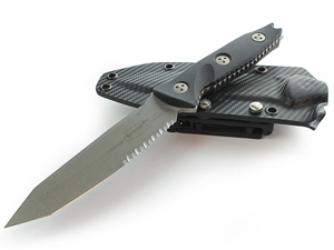 Microtech Socom Alpha 5.38" Fixed Apocalyptic Finish Partially Serrated, Black G10
