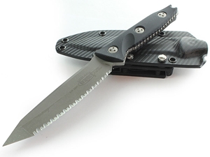 Microtech Socom Alpha 5.45" Fixed Apocalyptic Finish Fully Serrated Tanto, Black G10