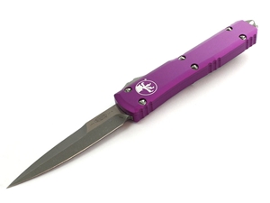 Microtech Ultratech 3.46" OTF Apocalyptic Finish Double Edge Bayonet, Violet