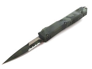 Microtech Ultratech 3.44" OTF Double Edge Partially Serrated Bayonet, Olive Camo