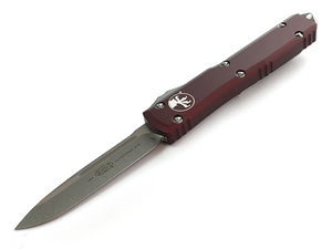Microtech Ultratech 3.46" OTF Apocalyptic Finish Drop Point, Merlot Red