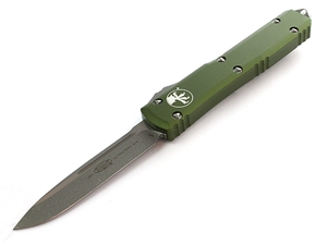 Microtech Ultratech 3.46" OTF Apocalyptic Finish Drop Point, OD Green