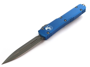 Microtech Ultratech 3.46" OTF Apocalyptic Finish Double Edge Dagger, Blue