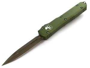 Microtech Ultratech 3.35" OTF Bronze Apocalyptic Finish Double Edge Dagger, OD Green
