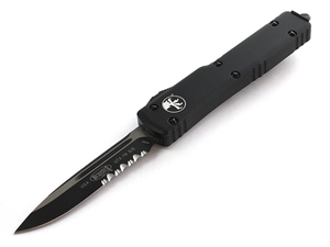 Microtech UTX-70 2.41" OTF Black Partially Serrated Drop Point, Black