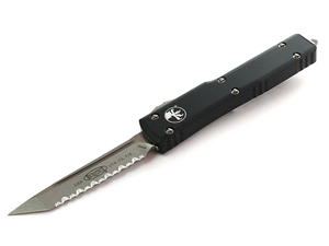 Microtech UTX-70 2.41" OTF Stonewashed Fully Serrated Tanto, Black