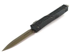 Microtech Makora 3.3" OTF Bronze Stonewashed Double Edge Dagger, Black Stippling