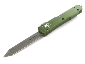 Microtech Ultratech Spartan 3.44" OTF Apocalyptic Finish Double Edge Tanto, OD Green