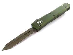 Microtech Ultratech Spartan 3.44" OTF Bronze Apocalyptic Finish Double Edge Tanto, OD Green