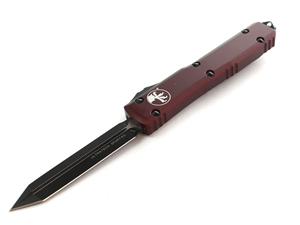 Microtech Ultratech Spartan 3.45" OTF Black Double Edge Tanto, Merlot Red