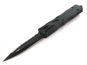 Microtech Dirac Delta 3.75" OTF Black Serrated Double Edge Dagger, Black