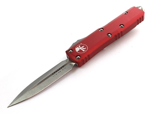 Microtech UTX-85 3.12" OTF Stonewashed Double Edge Dagger, Red