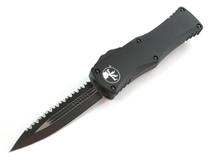 Microtech Hera Tactical 3.12" OTF Black Serrated Double Edge Dagger, Black