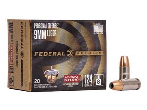 Federal Premium Vital Shok 9mm Hydra-Shok JHP 124gr 1120 fps 20 Rd