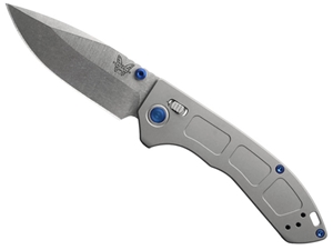 Benchmade Mini Narrows 3" AXIS Folding Knife, Gray Titanium/Sapphire Blue PVD